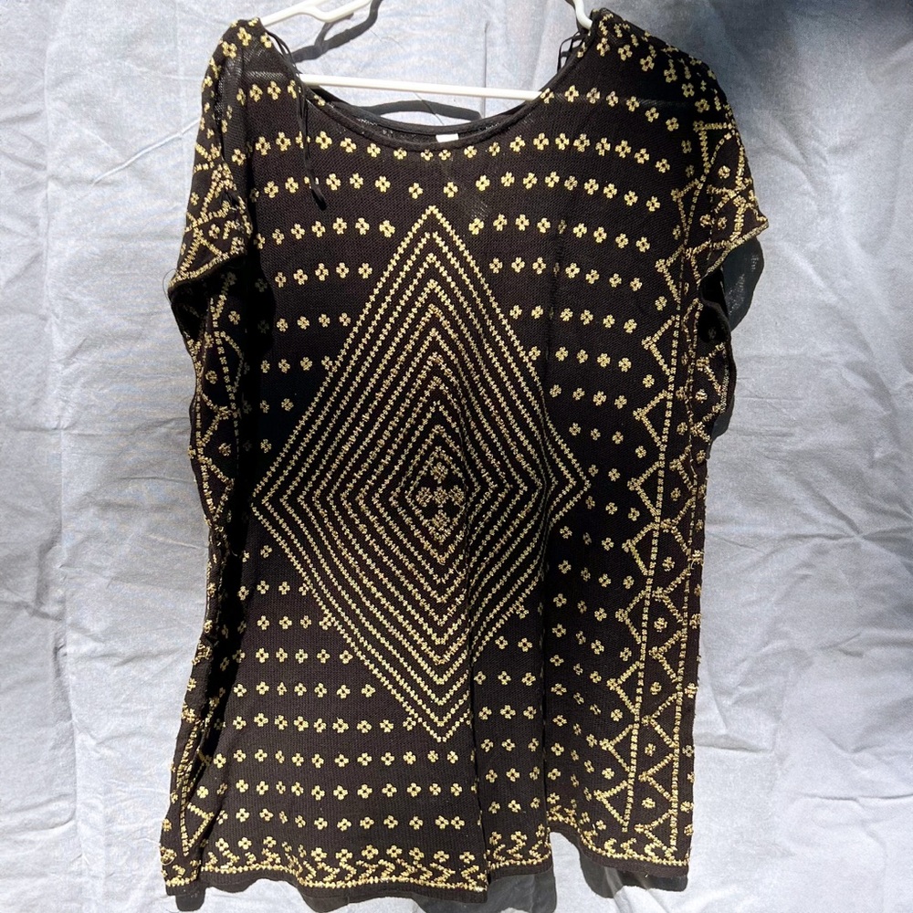Amazing free people black and gold gauzy beach coverup